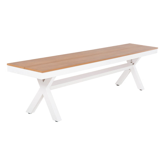 ALUMINUM BENCH TAWNEE HM6038.02 WHITE WITH POLYWOOD SEAT IN NATURAL WOOD COLOR 150x36x45Hcm. image 1