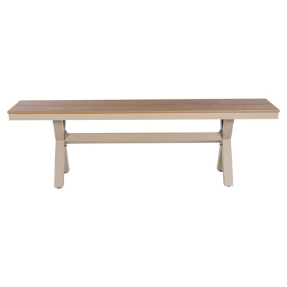ALUMINUM BENCH TAWNEE HM6038.04 CHAMPAGNE COLOR- POLYWOOD SEAT IN NATURAL WOOD COLOR 150x36x45Hcm.