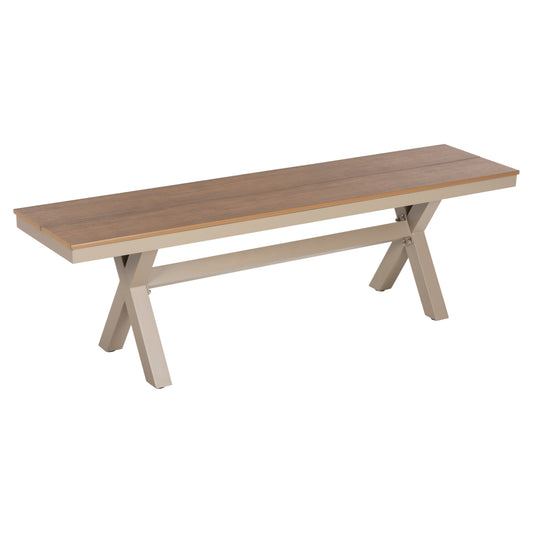 ALUMINUM BENCH TAWNEE HM6038.04 CHAMPAGNE COLOR- POLYWOOD SEAT IN NATURAL WOOD COLOR 150x36x45Hcm. image 1