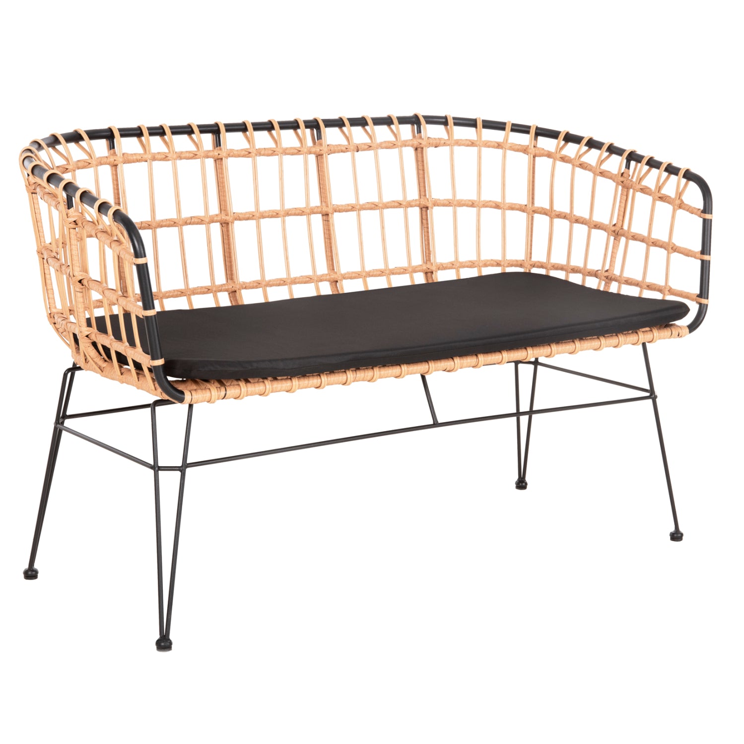 OUTDOOR SOFA(BENCH) 2-SEATER ALLEGRA HM5692.11 P.E.RATTAN IN BEIGE-BLACK METAL FRAME 125x60x77Hcm. image 1