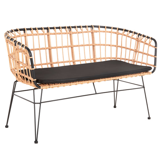 OUTDOOR SOFA(BENCH) 2-SEATER ALLEGRA HM5692.11 P.E.RATTAN IN BEIGE-BLACK METAL FRAME 125x60x77Hcm. image 1