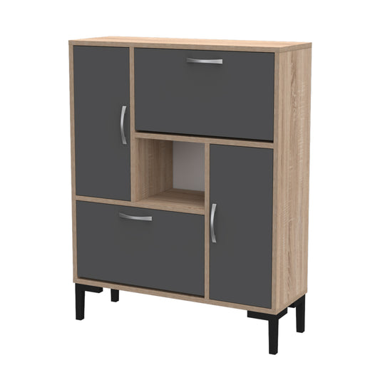SHOE CABINET MEDY HM18187.01 MELAMINE IN ANTHRACITE & SONAMA-BLACK LEGS 85x30x108.5Hcm. image 1