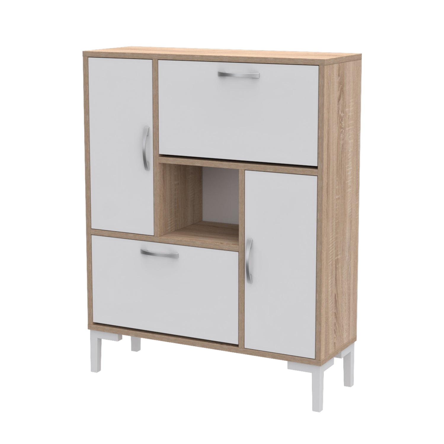 SHOE CABINET MEDY HM18187.04 MELAMINE IN WHITE & SONAMA-WHITE LEGS 86,5x30x109Hcm. image 1