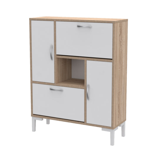 SHOE CABINET MEDY HM18187.04 MELAMINE IN WHITE & SONAMA-WHITE LEGS 86,5x30x109Hcm. image 1