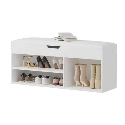 SHOE RACK WITH SEAT ROMIR HM2478.03 MELAMINE IN WHITE-WHITE SEAT 100x30x44Hcm. image 1