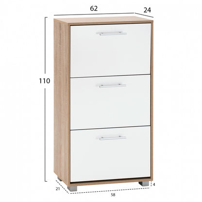 Shoe Cabinet Melamine 3seater HM2221.06 Sonama-White 62x24x110cm