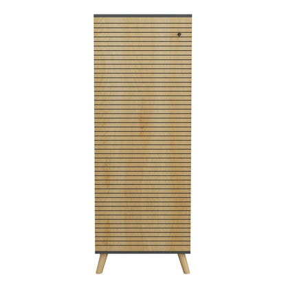 SHOE CABINET ALVARO HM8954.15 MELAMINE IN ANTHRACITE-NATURAL WOOD 50Χ38Χ135Hcm.