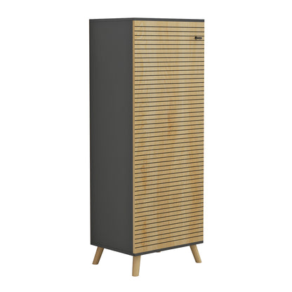 SHOE CABINET ALVARO HM8954.15 MELAMINE IN ANTHRACITE-NATURAL WOOD 50Χ38Χ135Hcm.