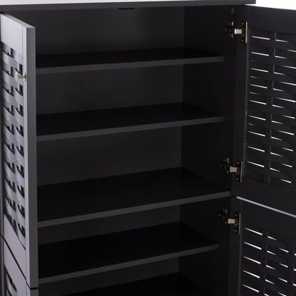 SHOE CABINET KABIRA HM2210.10 4-DOOR MELAMINE IN DARK GREY COLOR 77x34x123Hcm.
