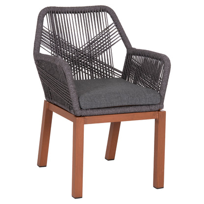 DINING ARMCHAIR HOWARD HM5543.11 BROWN ALUMINUM--ROPE & CUSHION GREY 57.5x62x84Hcm. image 1