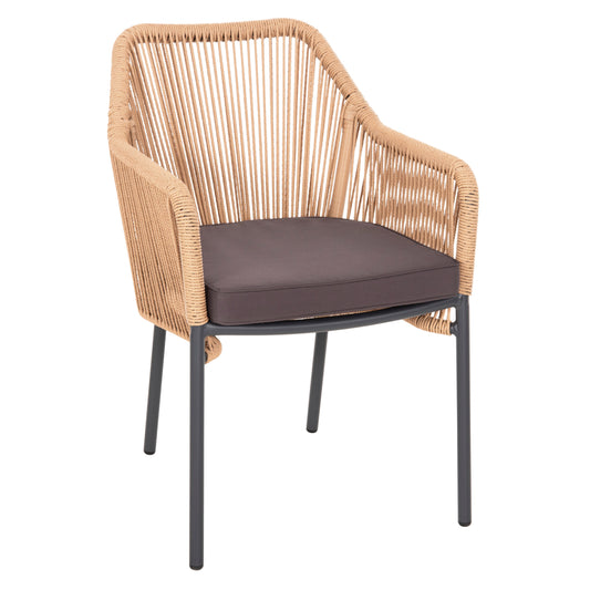 ARMCHAIR ALUMINUM HM5855.02 CHARCOAL GREY WITH WICKER ROPE PE 56x66x82 image 1