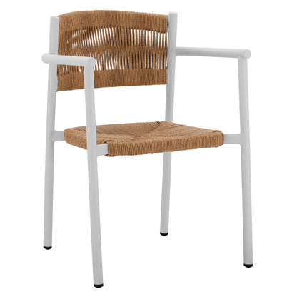 WHITE ALUMINUM ARMCHAIR WITH BEIGE PE ROPE HM5786.01 55,5x50x77,5 cm. image 1