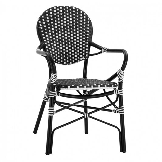 ALUMINUM ARMCHAIR BAMBOO LOOK WITH BLACK WHITE WICKER HM5793.02 56X63X96Y cm. image 1