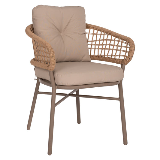 ARMCHAIR ALUMINUM MOCHA PROFESSIONAL RATTAN & CUSHIONS BEIGE HM5863.02 60x56x84 cm. image 1