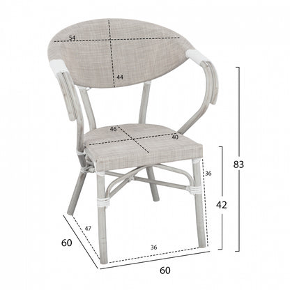 Armchair aluminum Bamboo Look Grey Patina with textline HM5108 57x57x83cm