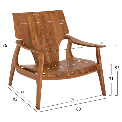 Кресло Reshin от Масивно Тийк Дърво с Елегантен Дизайн 80x82x76Hcm