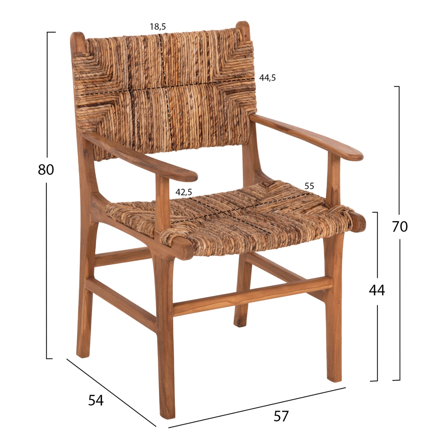 Професионален Стол от Тиково Дърво с Ръш 57.5x59x87H cm
