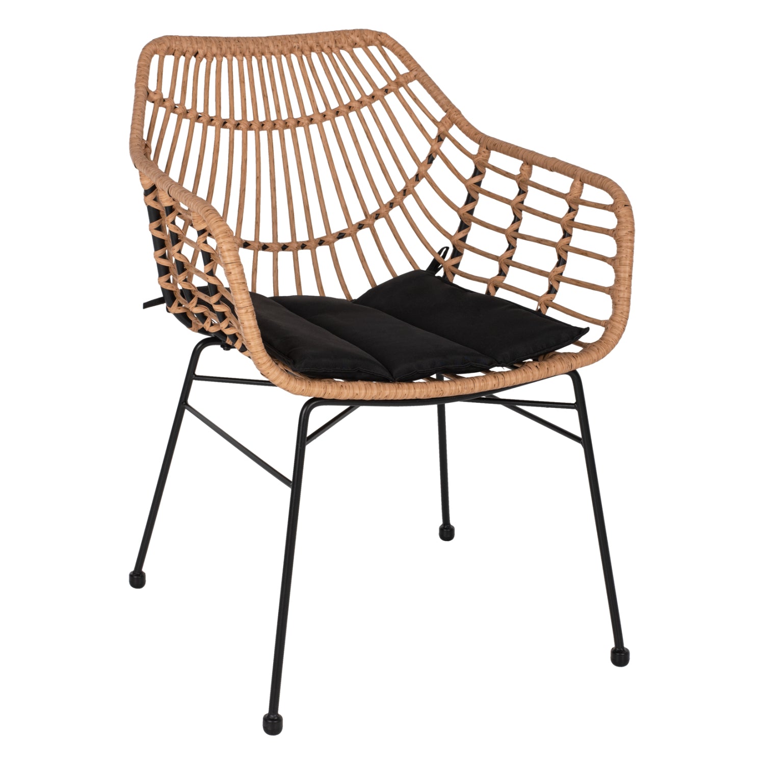 ARMCHAIR PROFESSIONAL BLACK METAL RATTAN BEIGE & CUSHION HM5864.01 58.5x60.5x80 cm. image 1