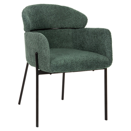 ARMCHAIR WOLF HM8583.03 PETROL GREEN BOUCLE FABRIC-BLACK METAL LEGS 58x58x80Hcm. image 1