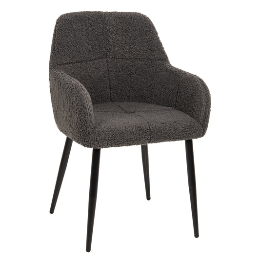 ARMCHAIR SHELLY HM8591.01 TEDDY FABRIC IN GREY-BLACK METAL LEGS 57x55x87Hcm. image 1