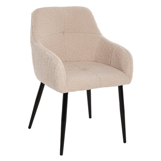 ARMCHAIR SHELLY HM8591.02 TEDDY FABRIC IN WHITE-BLACK METAL LEGS 57x55x87Hcm. image 1