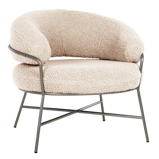 ARMCHAIR TRUDI HM8639.23 WHITE BOUCLE FABRIC AND SILVER METAL FRAME 84x79x76Hcm. image 1