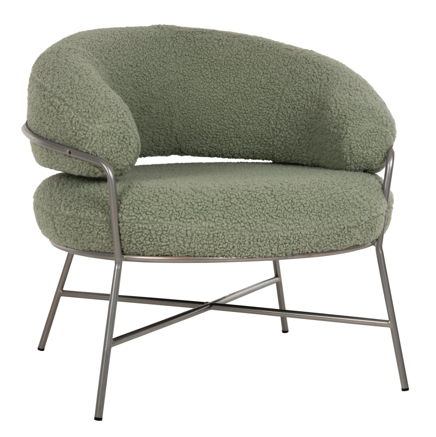 ARMCHAIR TRUDI HM8639.27 PISTACHIO GREEN BOUCLE FABRIC AND SILVER METAL FRAME 84x79x76Hcm. image 1