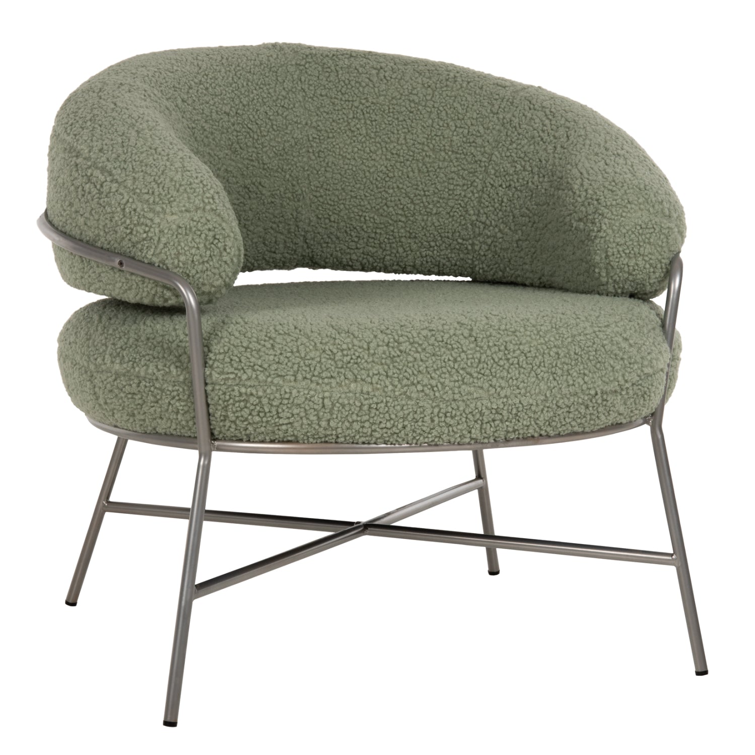 ARMCHAIR TRUDI HM8639.27 PISTACHIO GREEN BOUCLE FABRIC AND SILVER METAL FRAME 84x79x76Hcm. image 1