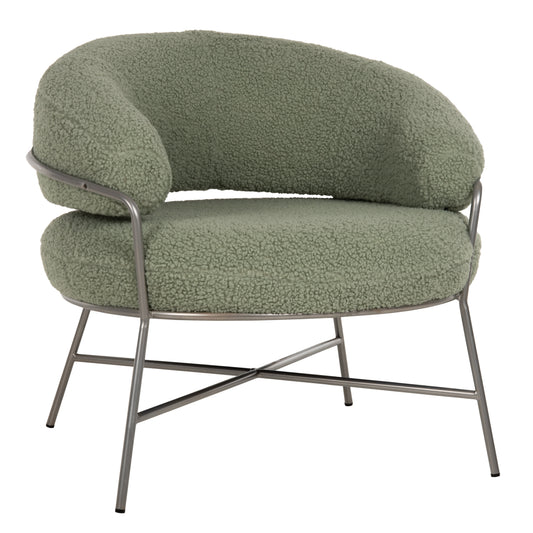 ARMCHAIR TRUDI HM8639.27 PISTACHIO GREEN BOUCLE FABRIC AND SILVER METAL FRAME 84x79x76Hcm. image 1