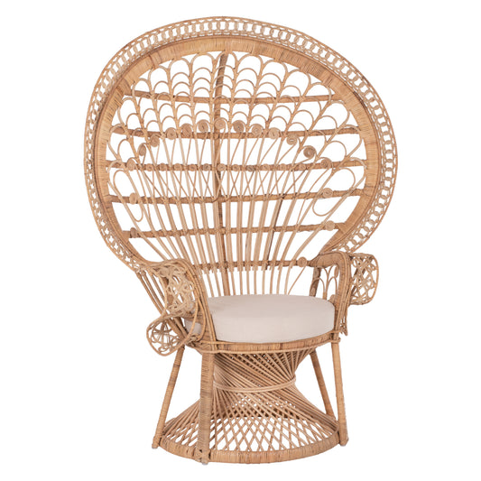 ARMCHAIR ROYAL PEACOCK HM9342 RATTAN IN NATURAL- CUSHION BEIGE 114x72x150Hcm. image 1