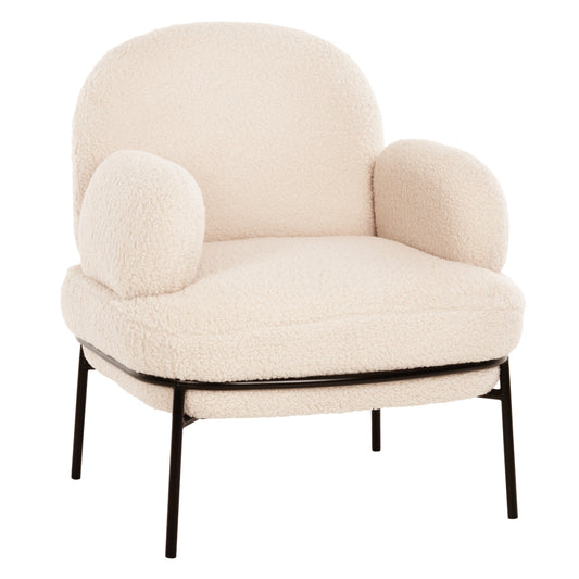 ARMCHAIR AGNES HM9525.23 WHITE BOUCLE FABRIC-BLACK METAL LEGS 74x71x83Hcm. image 1