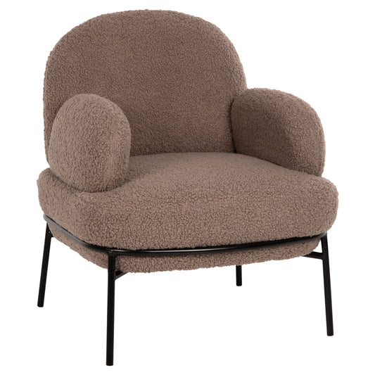 ARMCHAIR AGNES HM9525.25 LIGHT BROWN BOUCLE FABRIC-BLACK METAL LEGS 74x71x83Hcm. image 1