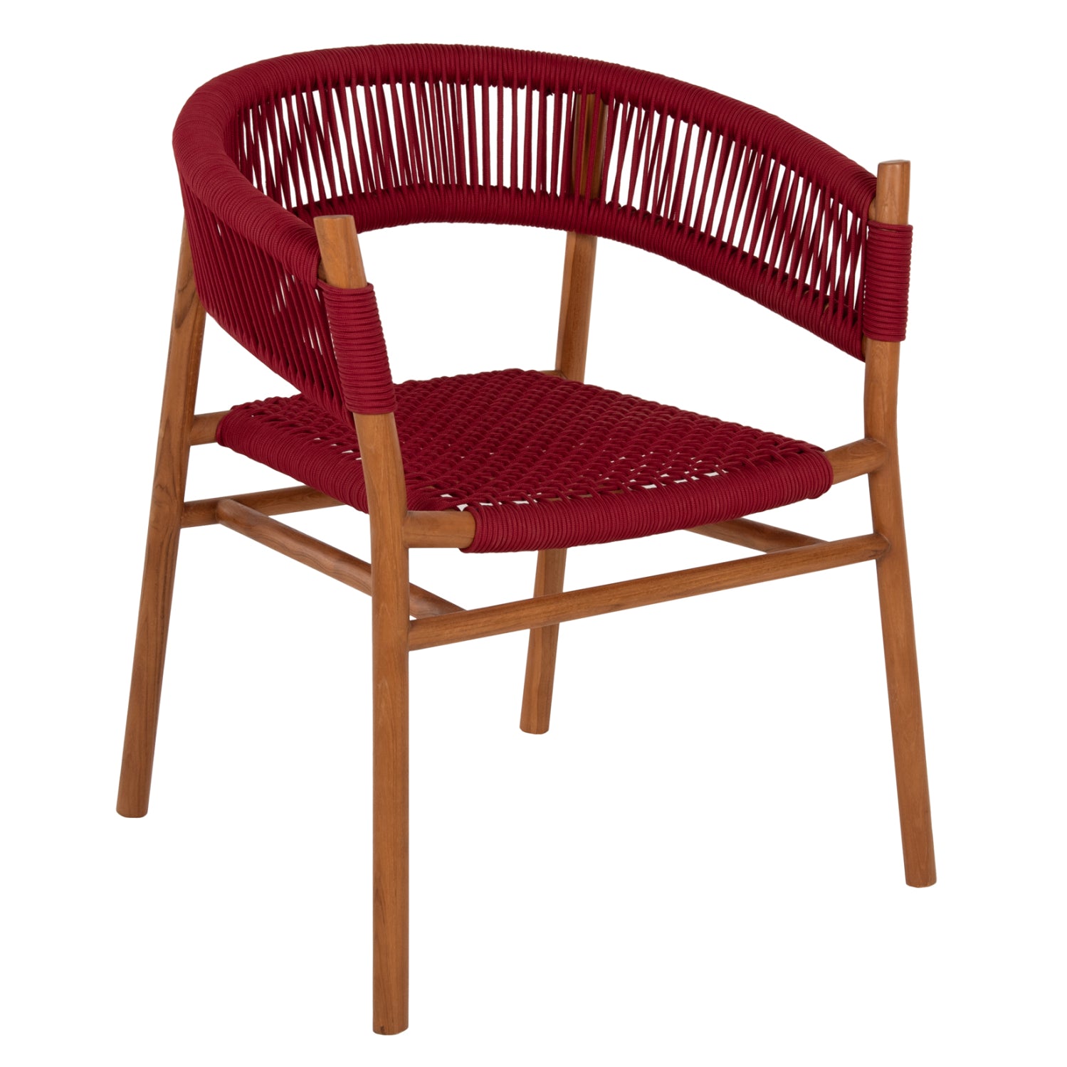 DINING ARMCHAIR IRVING HM9797 TEAK WOOD IN NATURAL COLOR AND BURGUNDY RED ROPE 60x55x75Hcm. image 1