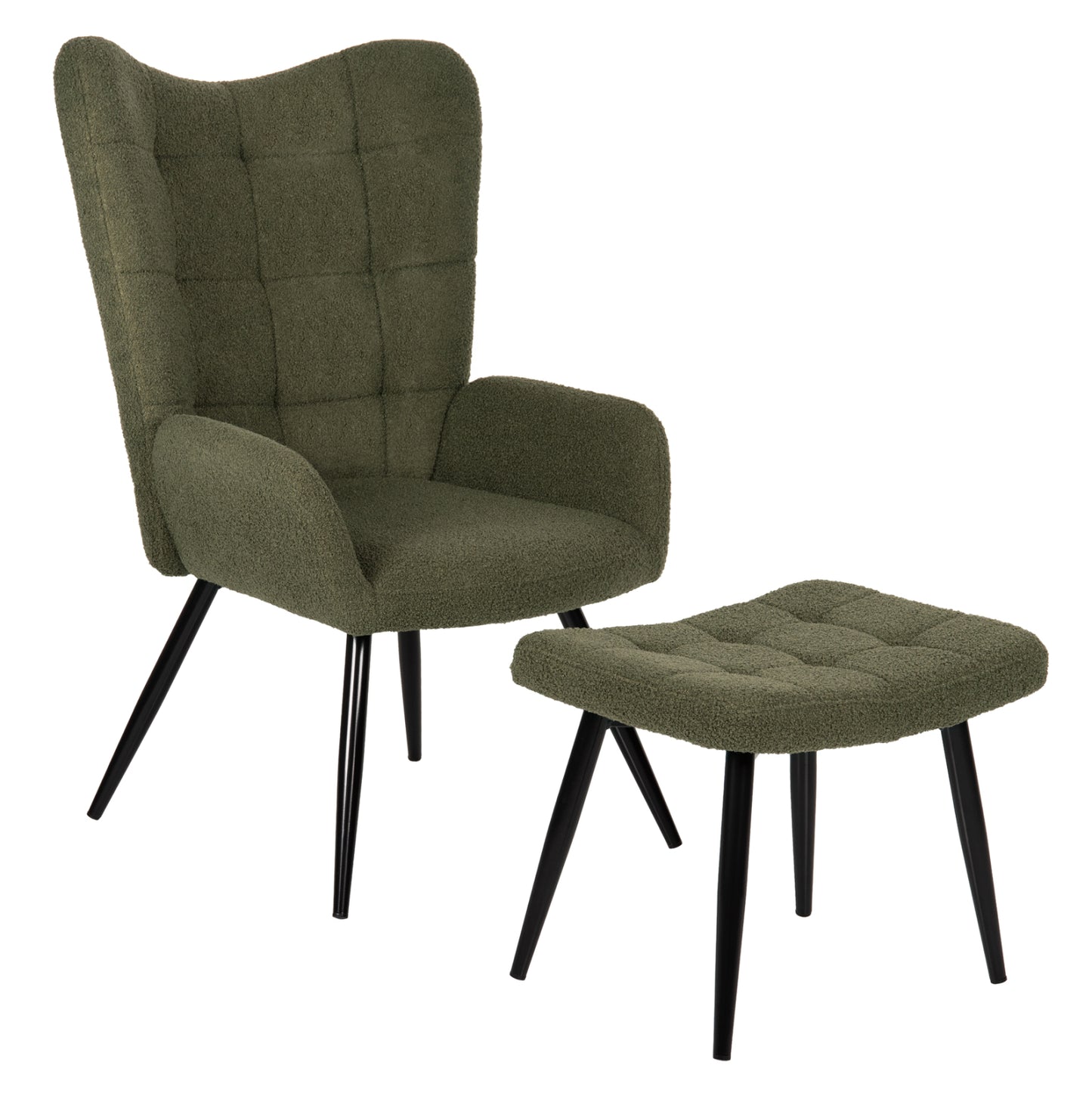 ARMCHAIR CRAWLEY WITH FOOTSTOOL HM8918.23 CYPRESS GREEN BOUCLE FABRIC-BLACK METAL LEGS 70x74x105Hcm. image 1