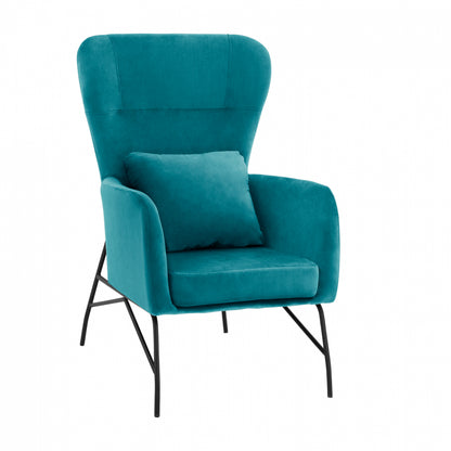 Armchair Velvet Turquoise with metallic black leg HM8721.08 67x80x102 cm. image 1