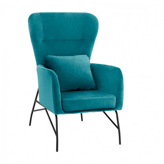 Armchair Velvet Turquoise with metallic black leg HM8721.08 67x80x102 cm. image 1