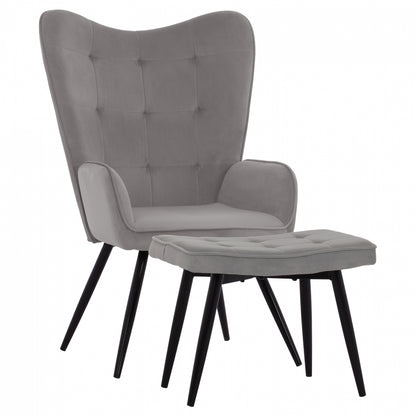 HM8918.01 CRAWLEY armchair with extra footstool, grey velvet image 1