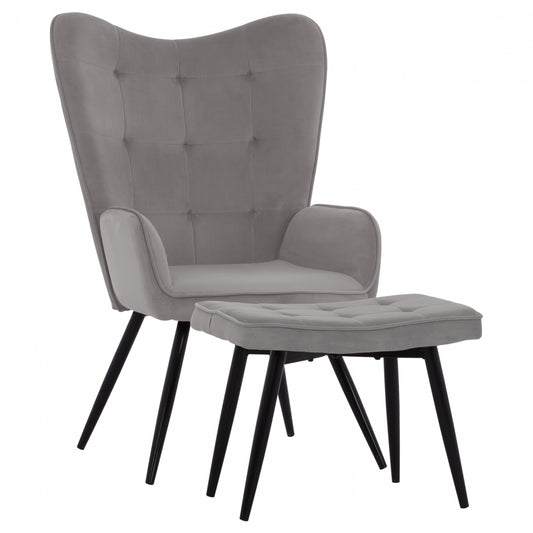 HM8918.01 CRAWLEY armchair with extra footstool, grey velvet image 1