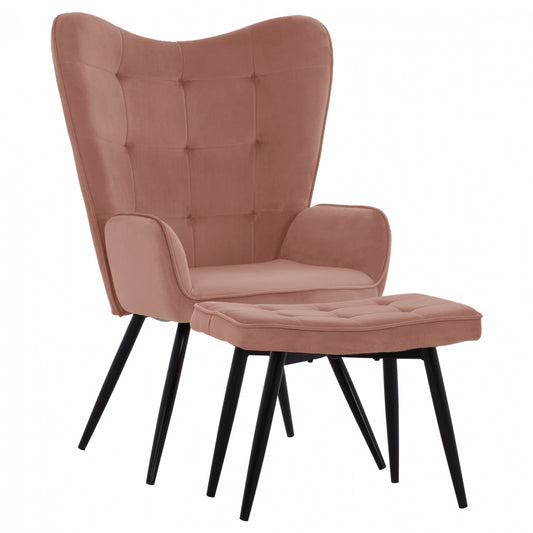 HM8918.02 armchair, dusty pink velvet, footstool image 1
