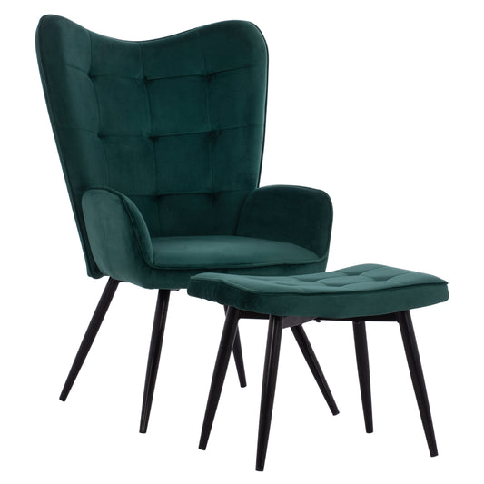 HM8918.03 armchair CRAWLEY, footstool, cypress green velvet image 1