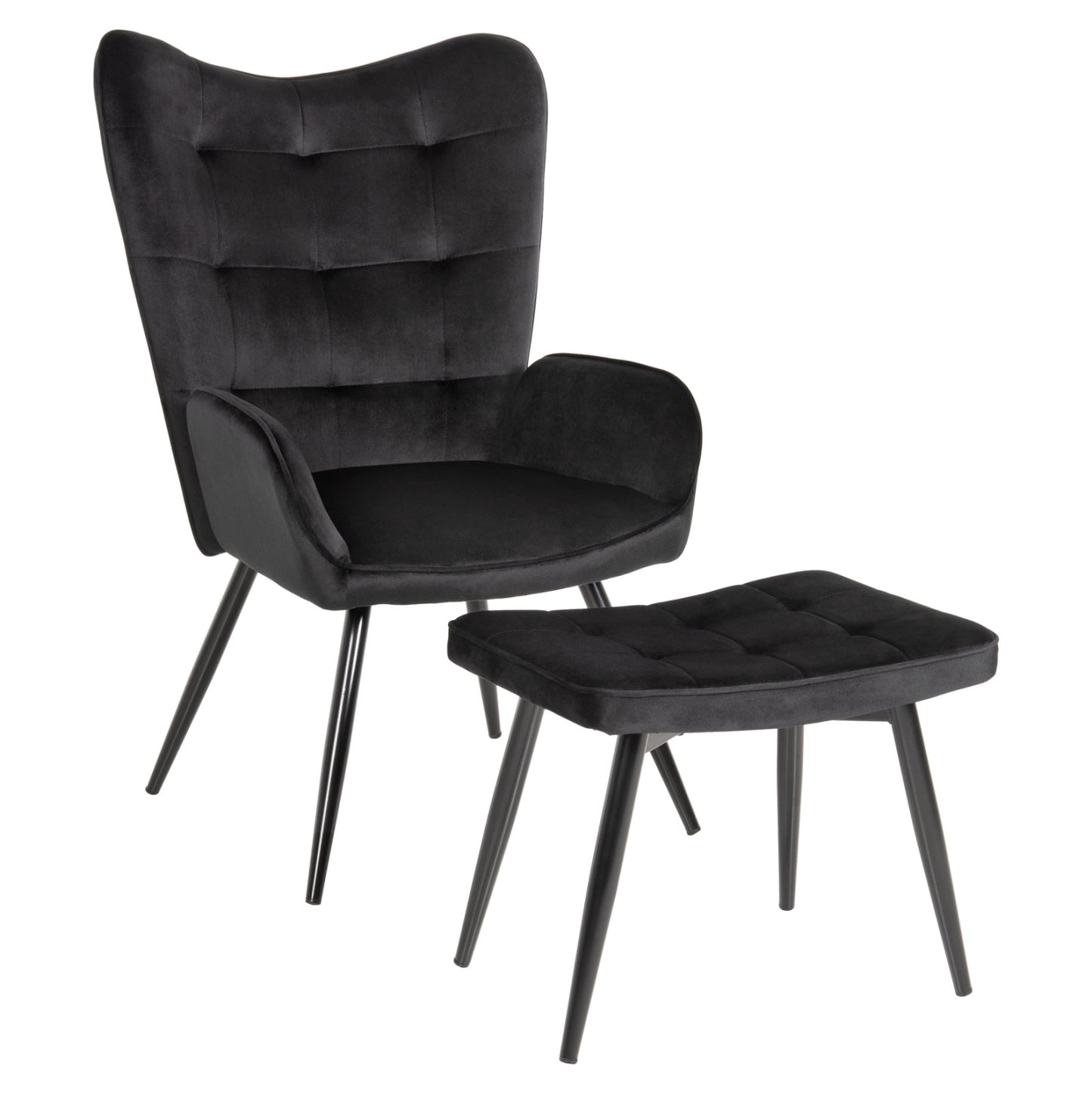 ARMCHAIR WITH FOOTSTOOL CRAWLEY HM8918.04 BLACK VLEVET-METAL LEGS 70x57x103Hcm. image 1