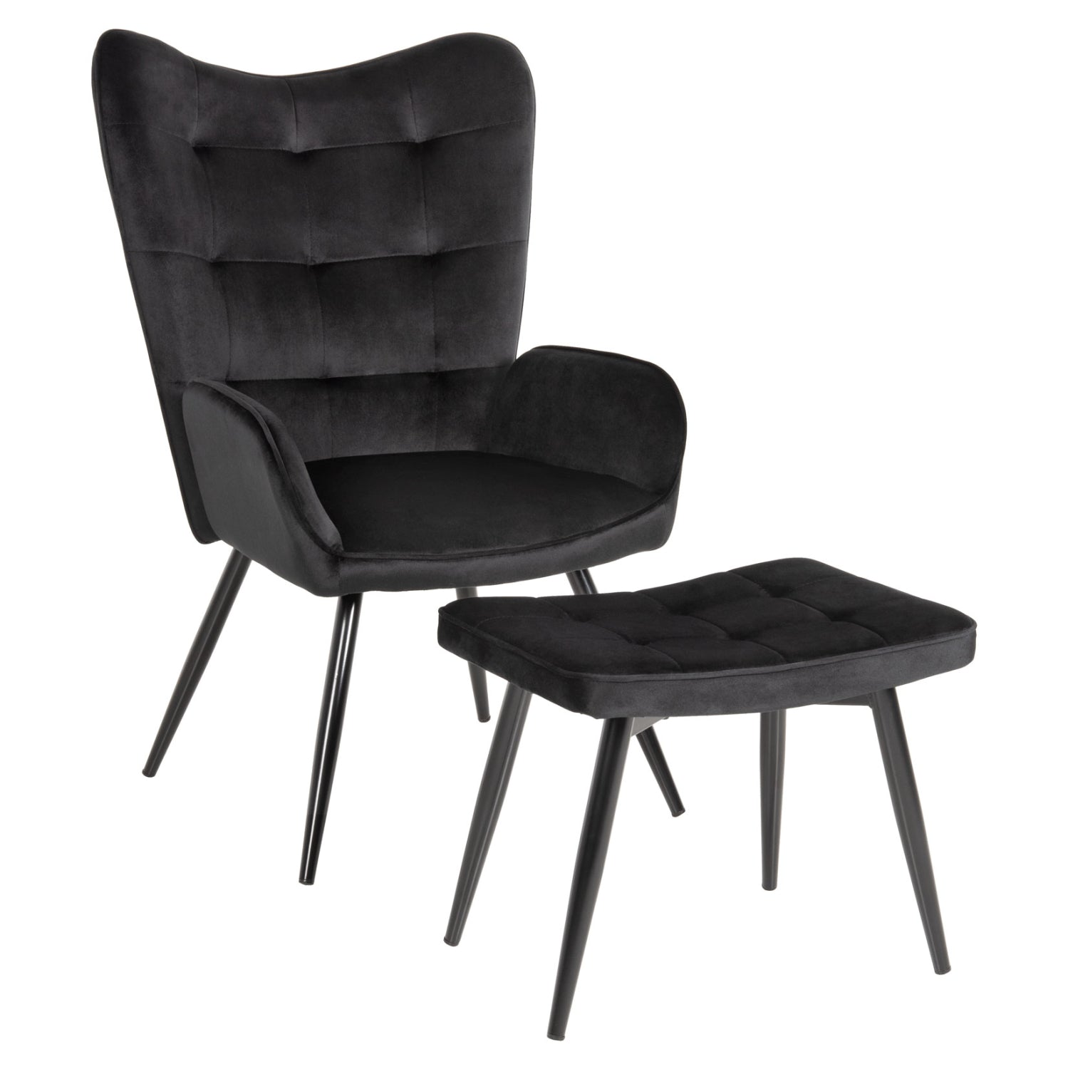 ARMCHAIR WITH FOOTSTOOL CRAWLEY HM8918.04 BLACK VLEVET-METAL LEGS 70x57x103Hcm. image 1
