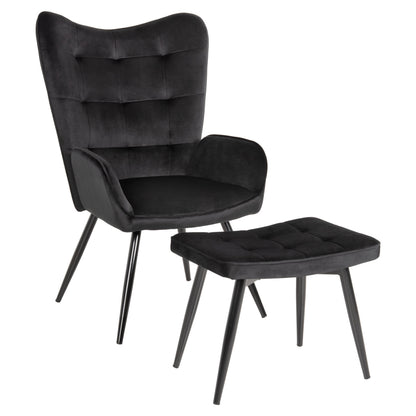ARMCHAIR WITH FOOTSTOOL CRAWLEY HM8918.04 BLACK VLEVET-METAL LEGS 70x57x103Hcm. image 1
