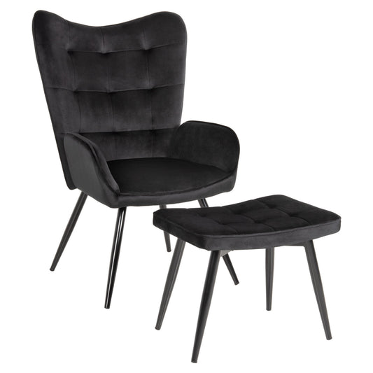ARMCHAIR WITH FOOTSTOOL CRAWLEY HM8918.04 BLACK VLEVET-METAL LEGS 70x57x103Hcm. image 1