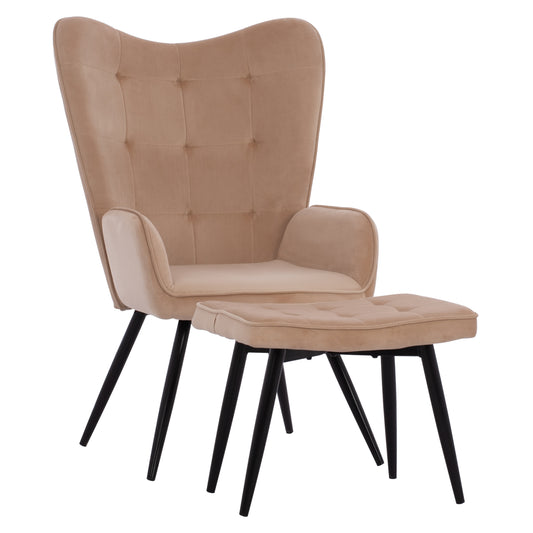 HM8918.11 armchair CRAWLEY, beige velvet, footstool, 70x57x103 image 1