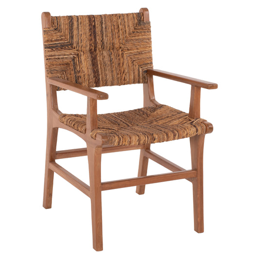 DINING ARMCHAIR TEAK WOOD & RUSH MATTING WALNUT-BEIGE HM9400.01 54x58x86,5 cm. image 1