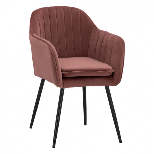 VELVET ARMCHAIR SAWYER IN DUSTY PINK WITH BLACK LEGS HM8523.12 53x60x76cm image 1