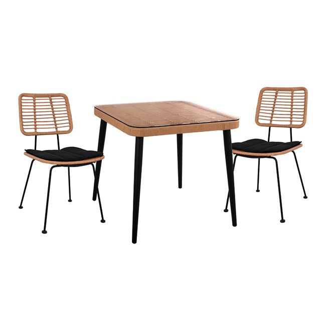 Set 3 pieces Allegra wicker with Table 80x80x78 cm Beige & Black Color HM10485 image 1