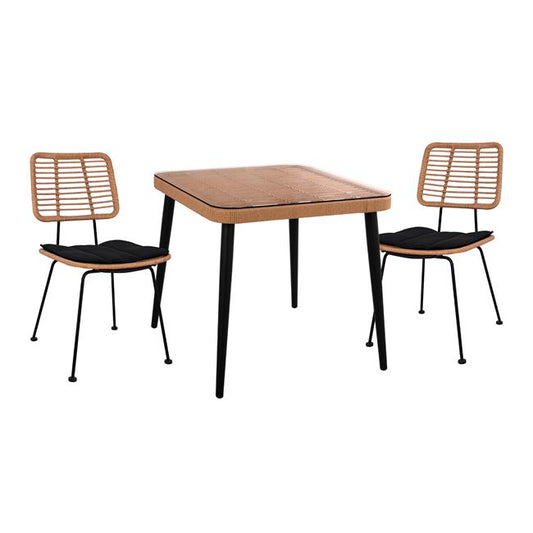 Set 3 pieces Allegra wicker with Table 80x80x78 cm Beige & Black Color HM10485 image 1