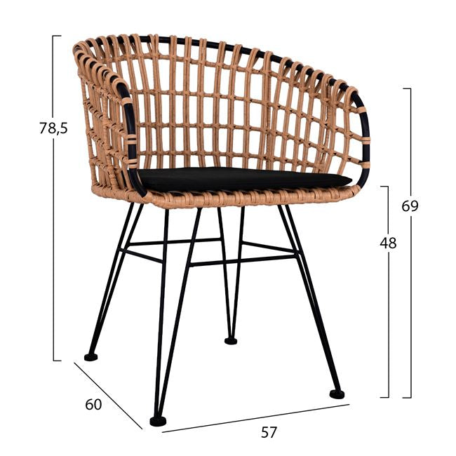 Set 3 pieces Allegra Wicker and Table '70x74 Beige & Black Color HM10474